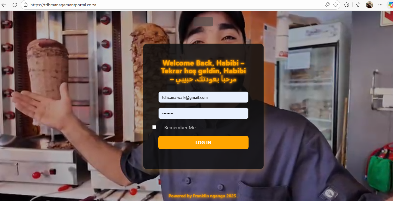 Developed a management system for TDH Turkish Doner House with real-time staff location tracking using the Web Geolocation API. Access: tdhcanalwalk@gmail.com  | Password: 12345678